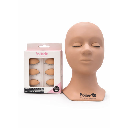 Cabeza de Maniquí Pollié + Párpados de Repuesto para Prácticas de Extensión de Pestañas