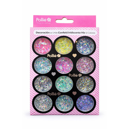 Decoración de Uñas Confetti Iridiscente Mix 12 Colores Pollié