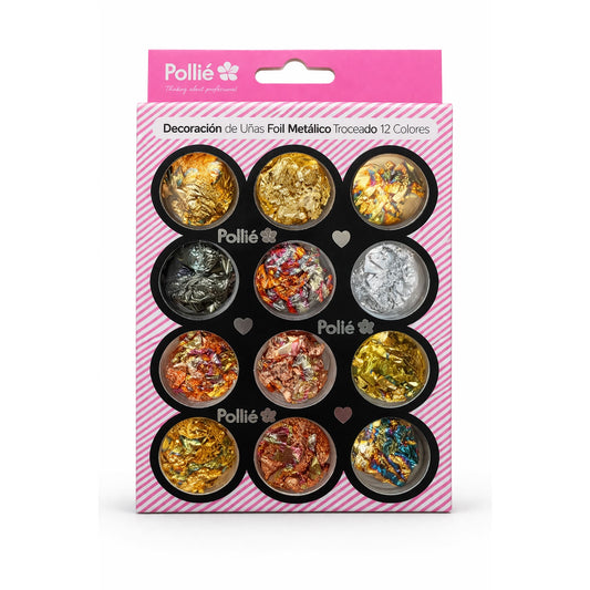 Decoración de Uñas Foil Metálico Troceado 12 Colores Pollié