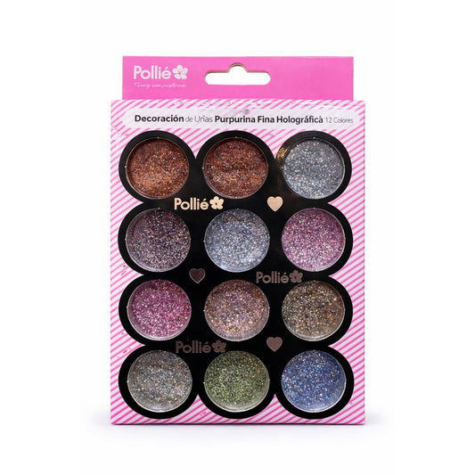 Decoración de Uñas Purpurina Fina Holográfica 12 Colores Pollié