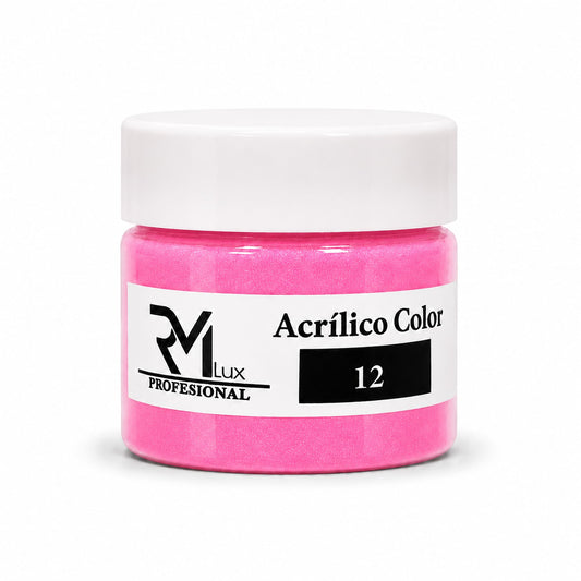Polvo Acrílico Color 12 Rosa Chicle Brillante 10g RM Lux